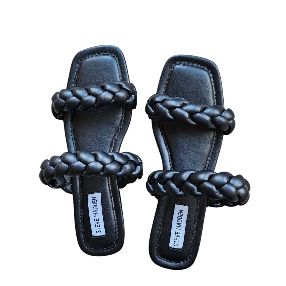 NWOT Steve Madden Braided Slide Sandals Black Size 8